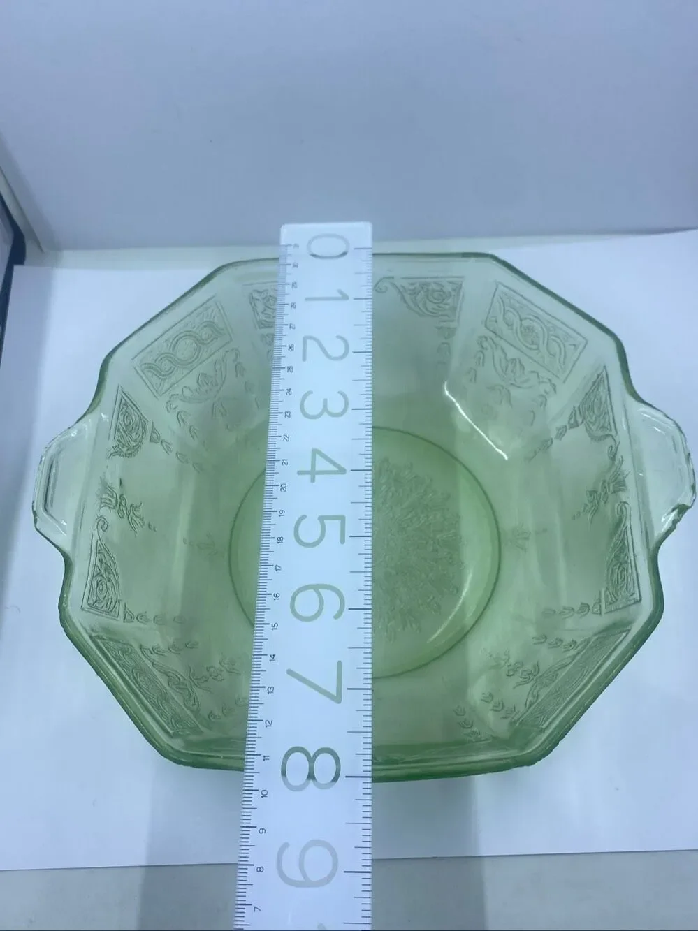 Uranium Anchor Hocking Princess Green Octagonal Depression Cereal Bowl 8” vtge